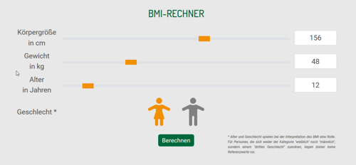 BMI-Rechner der Internet-Seite Bild des BMI-Rechners der Internet-Seite
