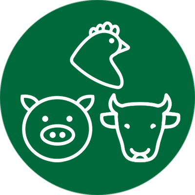 Mässig tierische Lebensmittel Icon mit Huhn, Schwein und Rind