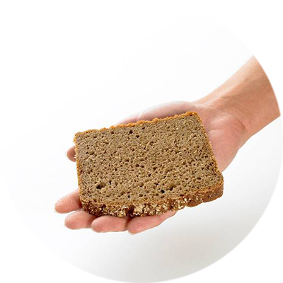 Eine Portion Brot (eine fingerdicke Scheibe) entspricht der gesamten Handfläche mit ausgestreckten Fingern. Eine Scheibe Brot in einer Hand