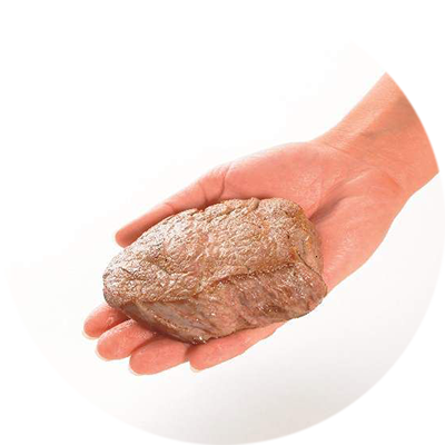 Ein Stück Fleisch in einer Hand