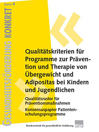 Titelbild des Fachbuchs "Qualitätskriterien für Programme zur Prävention und Therapie von Übergewicht und Adipositas bei Kindern und Jugendlichen" Titelbild des Fachbuchs "Qualitätskriterien für Programme zur Prävention und Therapie von Übergewicht und Adipositas bei Kindern und Jugendlichen"
